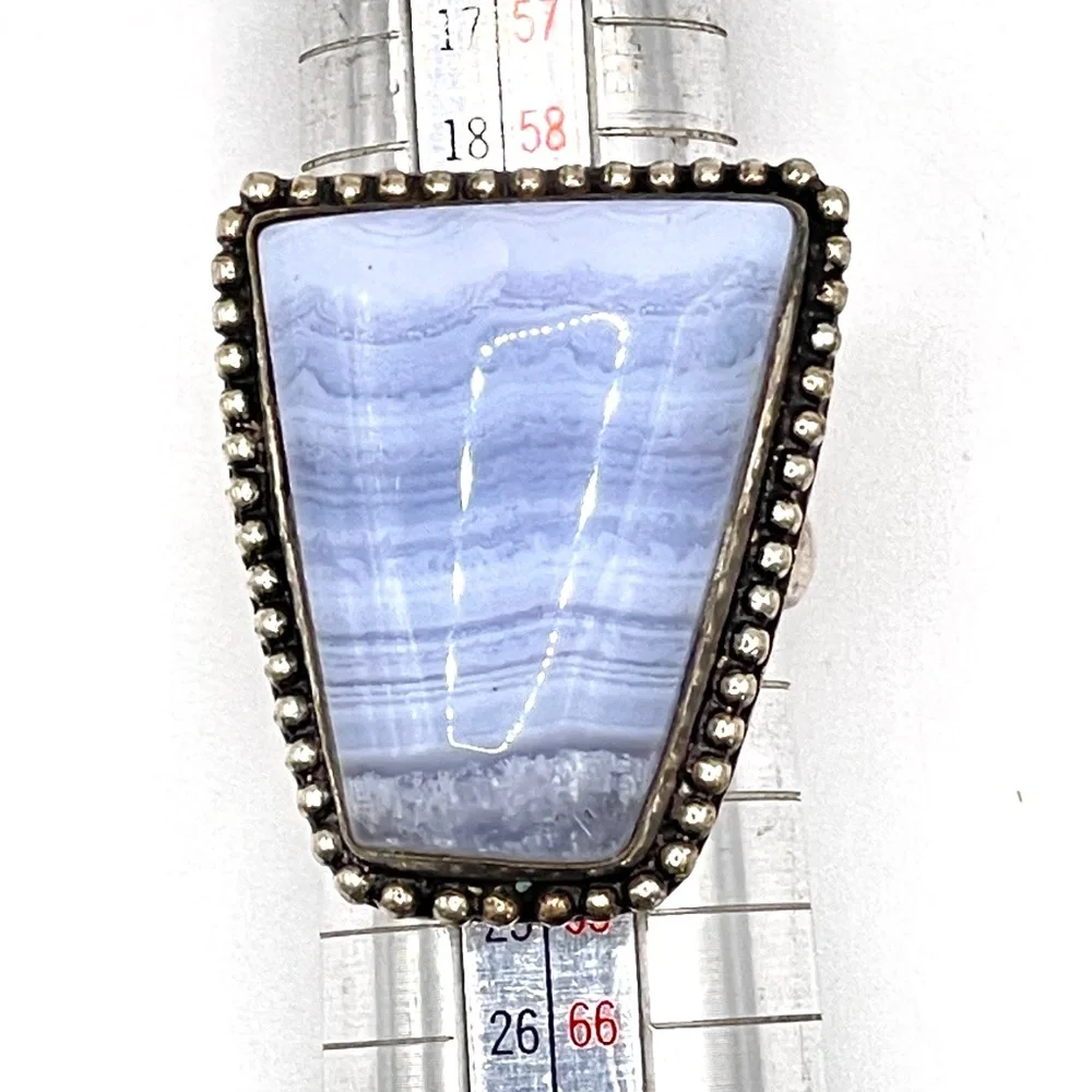Vintage Artisan 925 Sterling Blue Lace Agate Statement Ring Size 9 1/2 Unisex